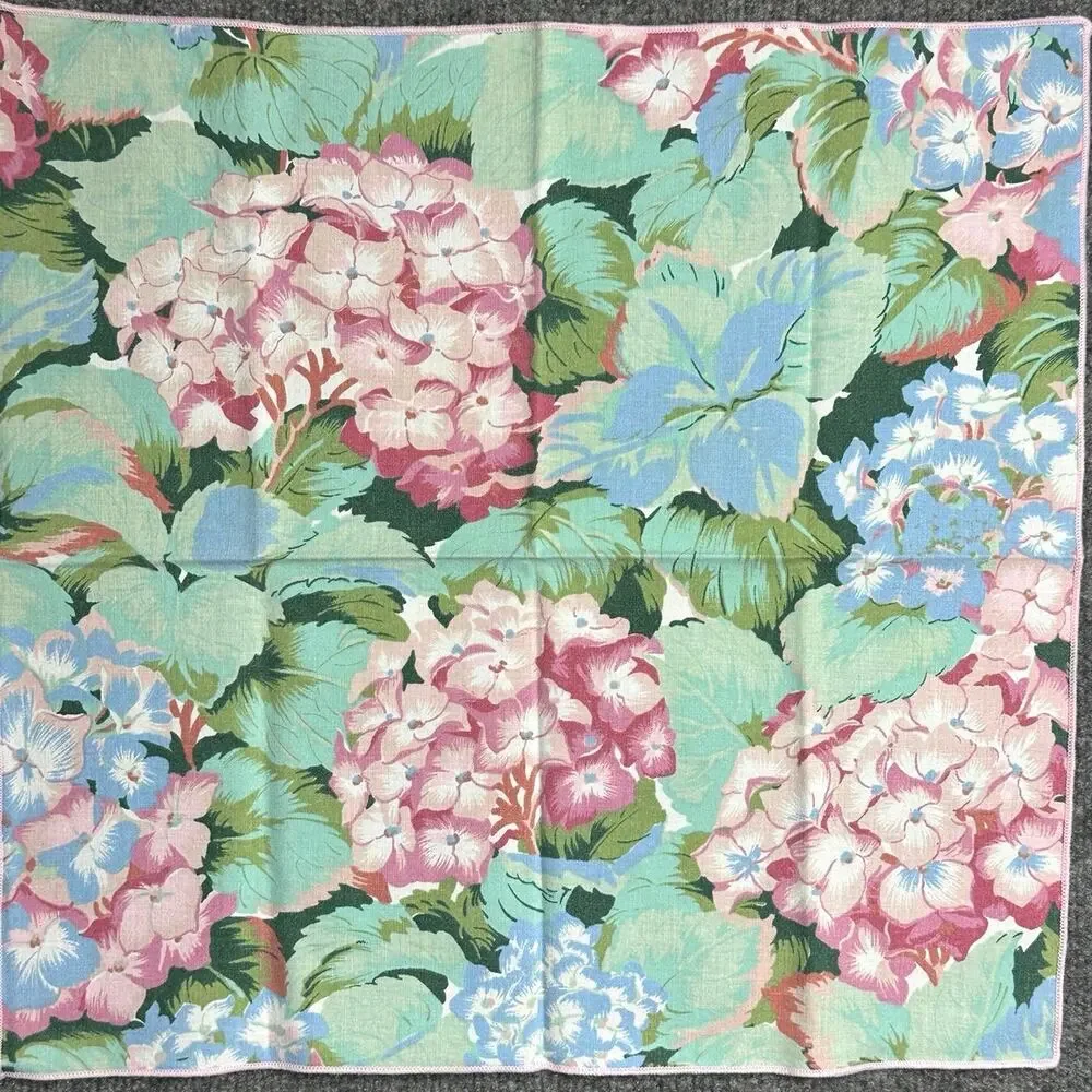 Vintage handmade dinner napkins geranium pastels set of 7 cottage granny floral